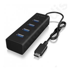 USB 3.0 Hub αλουμινίου, 4 θυρών ΅ε σύνδεση type-C σε μαύρο χρώμα.