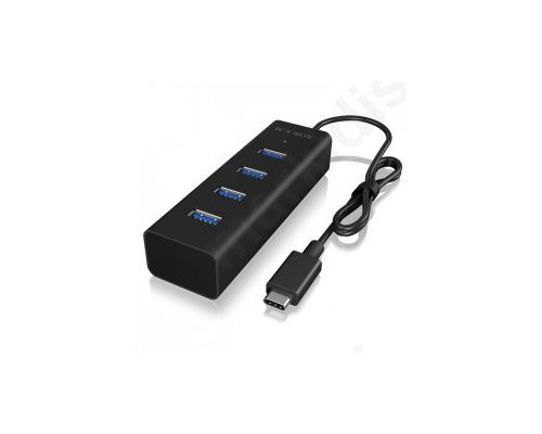 USB 3.0 Hub αλουμινίου, 4 θυρών ΅ε σύνδεση type-C σε μαύρο χρώμα.