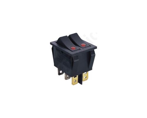 ROCKER DOUBLE SWITCH ON-OFF 6P 15A / 250V, LED