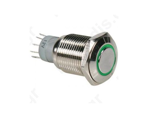 R1600G, Round Metal Push Button Spdt 1no 1nc - Green Ring