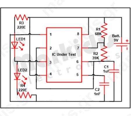 555 Timer IC Testing Simple Circuit: