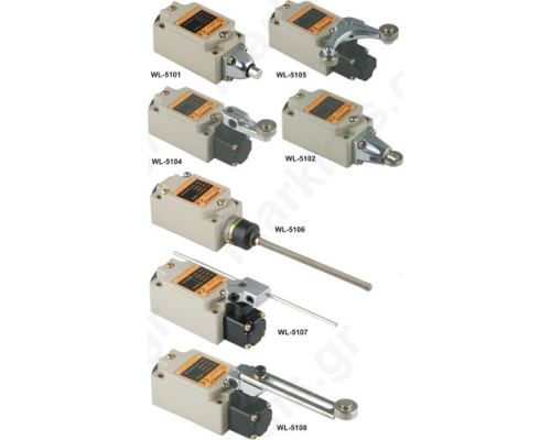 WL-5108 Limit switch; adjustable lever R 90mm, metal roller O17,5mm