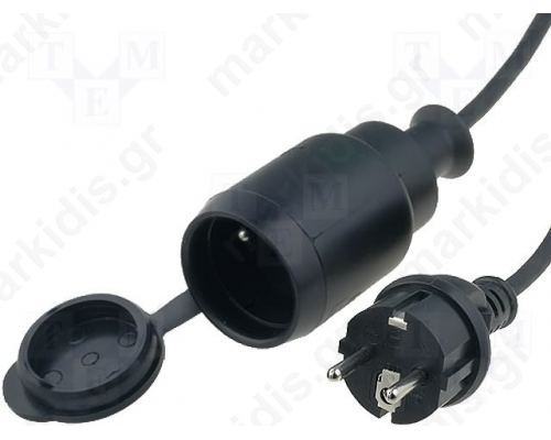 Extension lead with earthing Sockets1 IP44 rubber black 10m