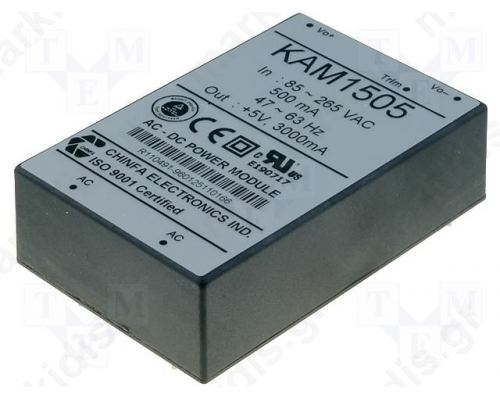 Converter: AC/DC; 15W; Uin:90χ265V; Uout:5VDC; Iout:3A; 76%