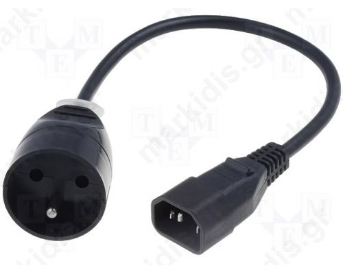 Cable CEE 7/5 (E) socket, IEC C14 male 0.3m Sockets1 black