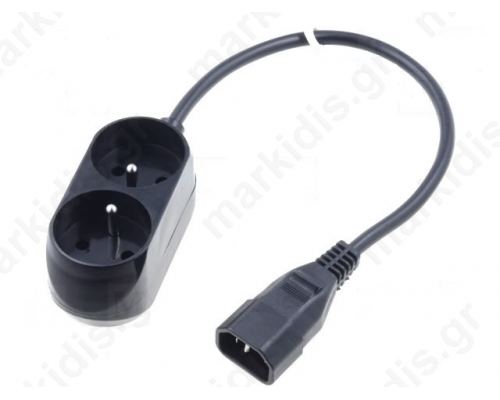  Cable 7/5 (E) socket, IEC C14 male 0.3m Sockets 2  black
