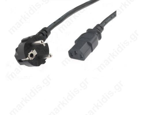 Cable; CEE 7/7 (E/F) plug angled, IEC C13 female; 5m; black; PVC