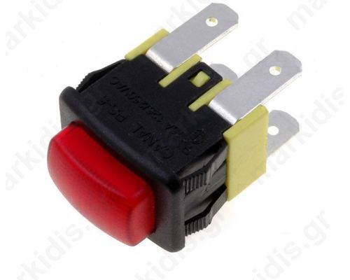 Switch push-button 2-position DPST-NO 16A/250VAC red 20momh