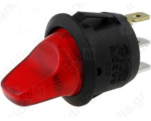 R13112BP02BRN2 ROCKER; 2-position; SPST; ON-OFF; 6A/250VAC; 20A/12VDC; red