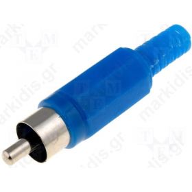 Plug; RCA; male; with bend protection; straight; soldering; blue
