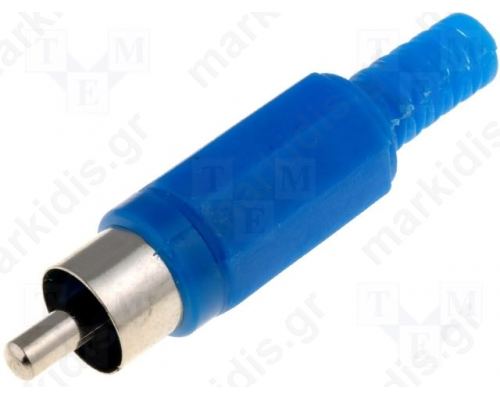 Plug; RCA; male; with bend protection; straight; soldering; blue