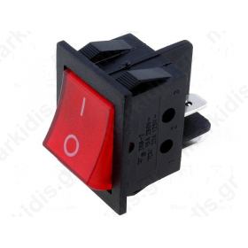 ROCKER 2-position DPST ON-OFF 15A/250VAC red neon lamp
