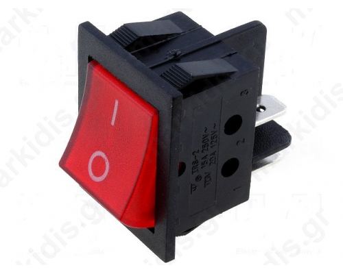 ROCKER 2-position DPST ON-OFF 15A/250VAC red neon lamp