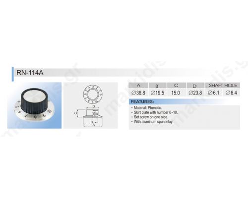 Knob With Flange Plastic Shaft d:6mm O23.8x14.8mm