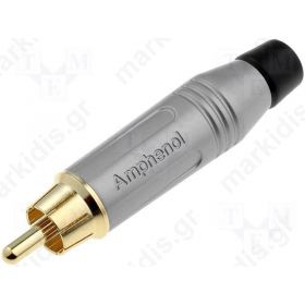 Plug; RCA; male; straight; soldering; IP40; grey; gold plated