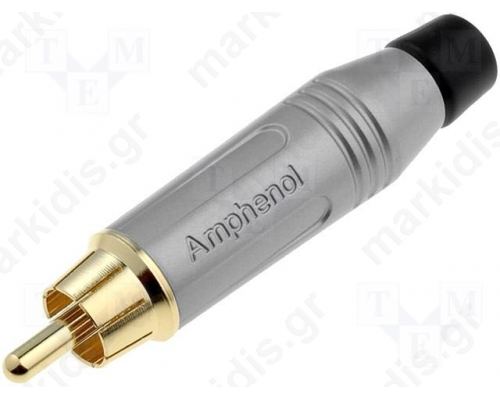 Plug; RCA; male; straight; soldering; IP40; grey; gold plated