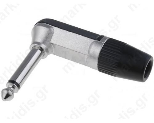 Jack 6.35 mm; male; mono; angled 90°; for cable; soldering