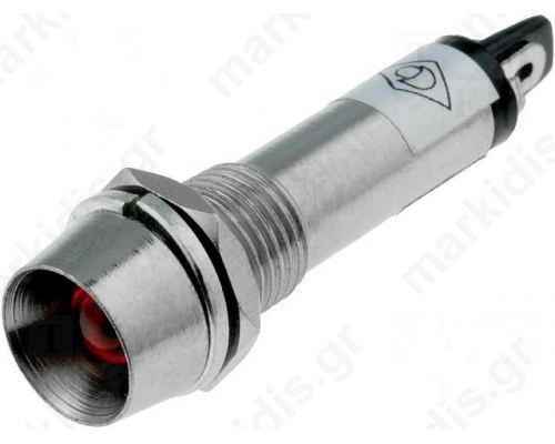 Indicator LED recessed red 12VDC dcutout O8.2mm IP40 metal