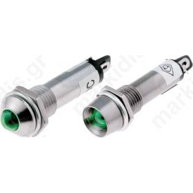 Indicator LED Recessed Green 12VDC dcutout 8.2mm IP40 metal