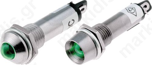Indicator LED Recessed Green 12VDC dcutout 8.2mm IP40 metal