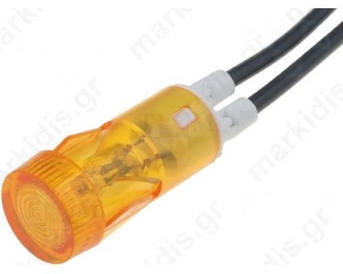 Indicator with neon lamp flat amber 230VAC Cutout 12mm