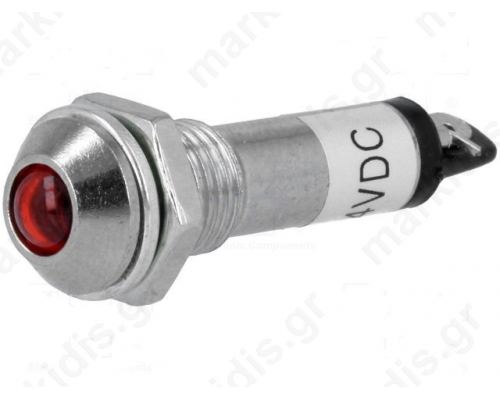 Indicator LED prominent red 24VDC dcutout: 8.2mm IP40 metal