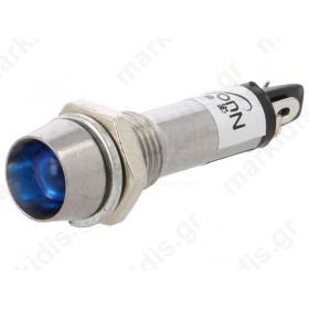 Indicator LED recessed blue 12VDC 8.2mm IP40 metal
