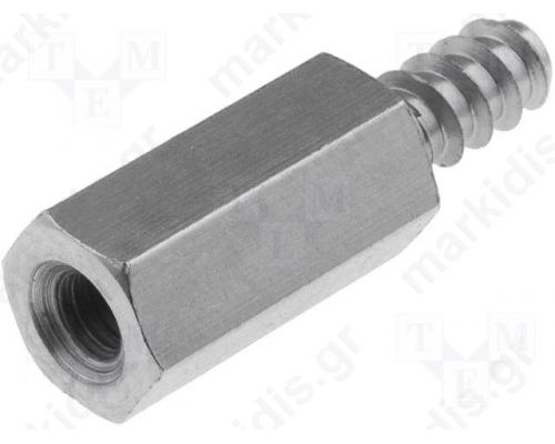  Screwed spacing bushing; Brass 12mm; self-tapping; nickel