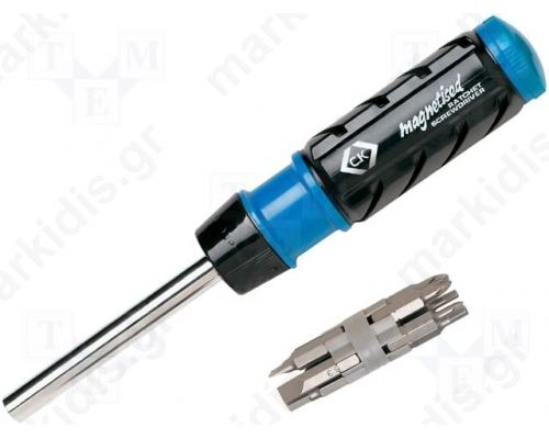 Set: screwdriver bits, screwdriver handle; 9pcs; 230mm