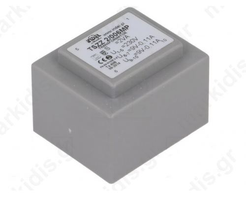 Transformer encapsulated 2VA 230VAC 9V 0.11A IP00