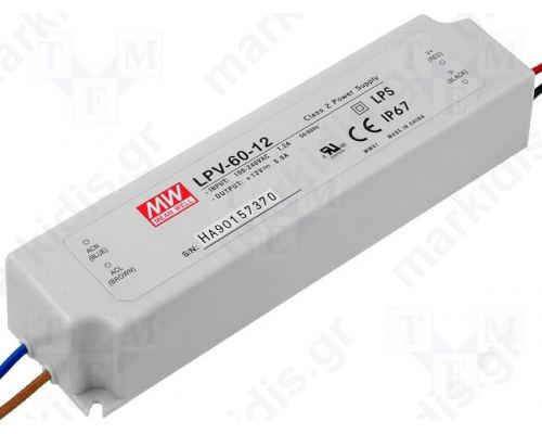 ΤΡΟΦΟΔΟΤΙΚΟ ΓΙΑ LED 60W 12VDC 5A IP67