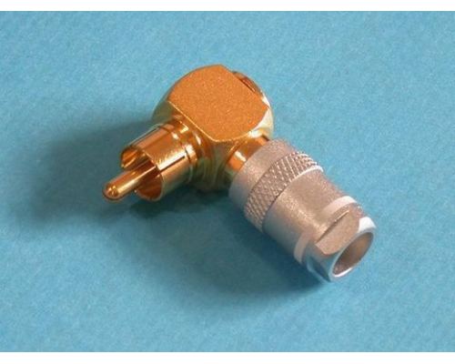 PLUG RCA male GOLD CORNER FOR CABLE 7MM