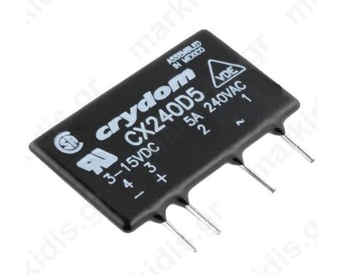 Relay: solid state; Ucntrl:3-15VDC; 5A; 12-280VAC; SIP; -40-80°C