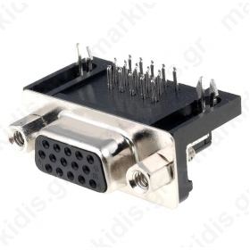 Connector D-Sub HD PIN 15 socket female angled 90° THT Contacts brass