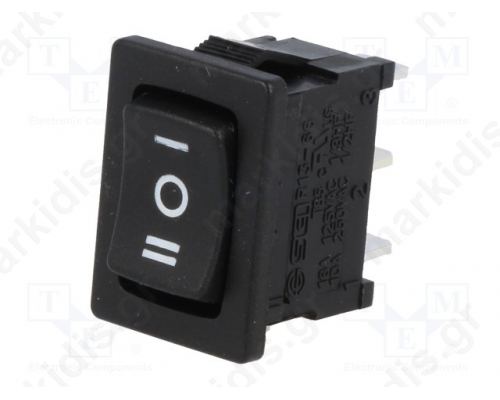 ROCKER 1-position SP3T (ON)-OFF-(ON) 10A/250VAC 16A/12VDC