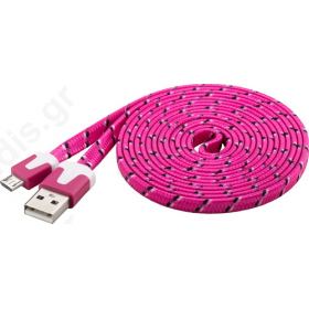 Goobay Καλώδιο πλακέ ροζ USB 2.0 (A) σε micro-USB (B) Φόρτισης & Συγχρονισμού 2μ για Smartphone & Table