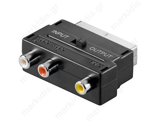 Adaptor Scart αρσ. σε 3 RCA θηλ. Με διακόπτη In/Out