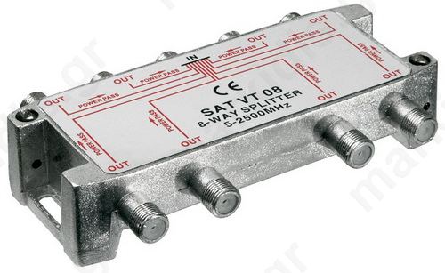 VT08 Splitter 8 Εξόδων 5-2450MHz Με διέλευση τάσης