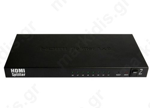 ANGA PS-1008-4K HDMI Splitter, 1 Εισόδου - 8 Εξόδων, 3D 1080P@60Hz, HDMI 1.4Α, HDCP, DTS, Dolby Digital True HD & Τροφοδοτικό