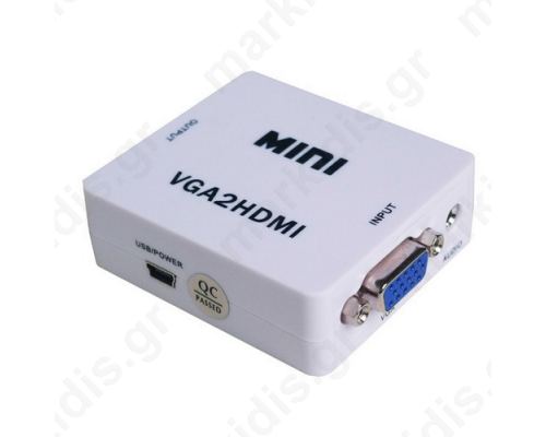 ANGA PS-M600 ΜΕΤΑΤΡΟΠΕΑΣ VGA θηλυκό με Ήχο σε HDMI (A) θηλυκό 720p/1080p (Ιδανικό για να προβάλεται σήμα εικόνας από υπολογιστή σε τηλεόραση)