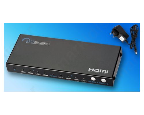 ANGA PS402HD HDMI Matrix, 4 Εισόδων - 2 Εξόδων, FullHD (1080p), 3D, HDCP με Τροφοδοτικό και τηλεχειριστήριο