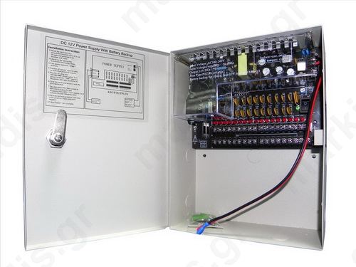 Σταθεροποιημένο τροφοδοτικό 12V / 10A / 120W, 18 εξόδων, Με δυνατότητα προσθήκης μπαταρίας 12V 7Ah, CP1209-10A-18-B