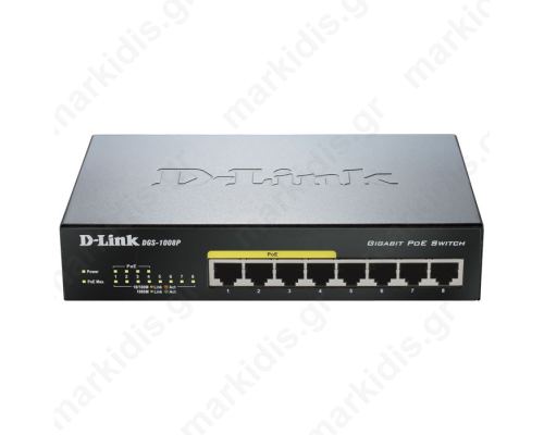 D-LINK DGS-1008P POE UNMANAGED GIGABIT ETHERNET 8-PORT SWITCH (DESKTOP)