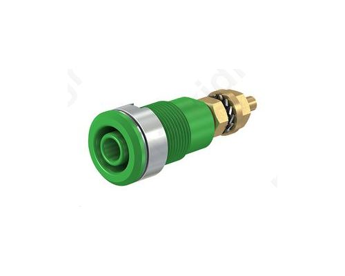 Socket 4mm banana 32A green nickel plated screw,on panel