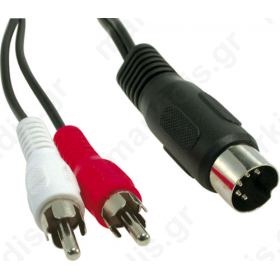 Cable DIN 5pin plug, RCA plug x2 1.5m