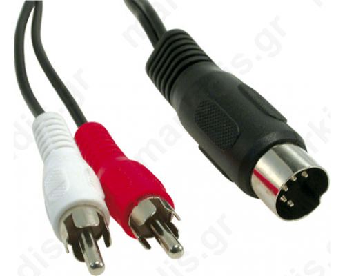 Cable DIN 5pin plug, RCA plug x2 1.5m