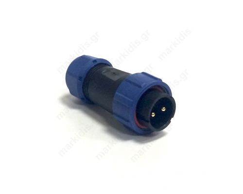 Plug male SP21 PIN2 IP68 7x12mm soldering for cable 500V ROH
