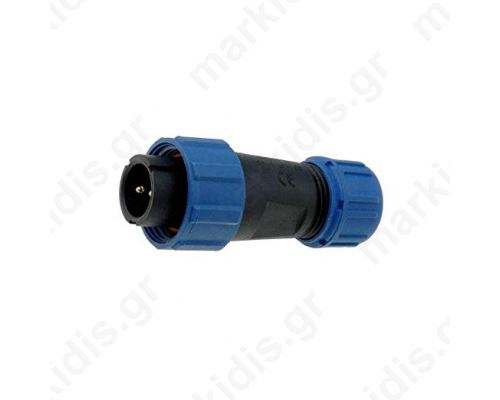 Plug male SP13 PIN2 IP68 4-6.5mm 13A soldering for cable