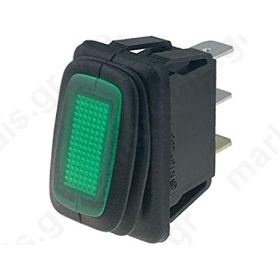 ROCKER SPST Positions:2 OFF-ON 16A/12VDC green IP65