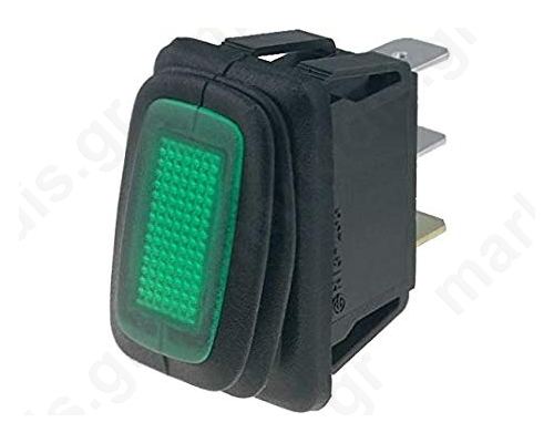 ROCKER SPST Positions:2 OFF-ON 16A/12VDC green IP65